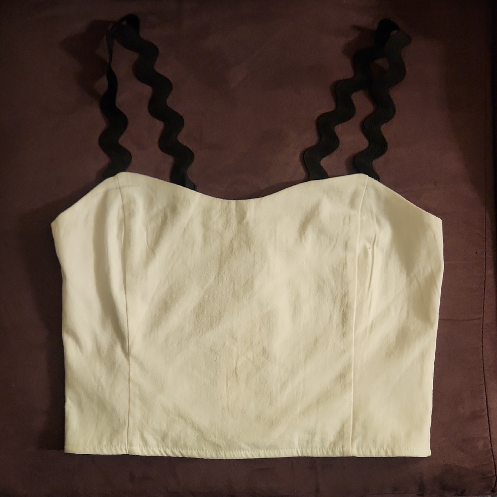 NEW Crop Cream Women's  Top with Black Straps